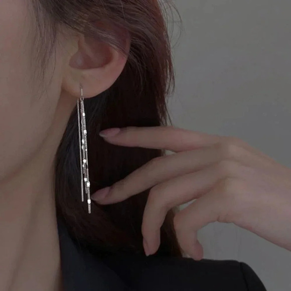 925 Sterling Silver Threader Earrings Tassel Long Chain Drop Statement Earrings - Picture 8 of 8